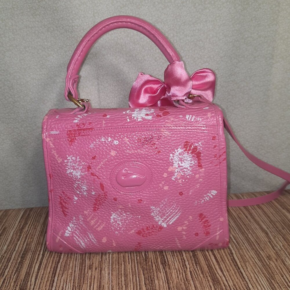 Dooney & Bourke Pink Carpet Bag Hand Painted Dooney Handbag Crossbody Vintage - Picture 4 of 16